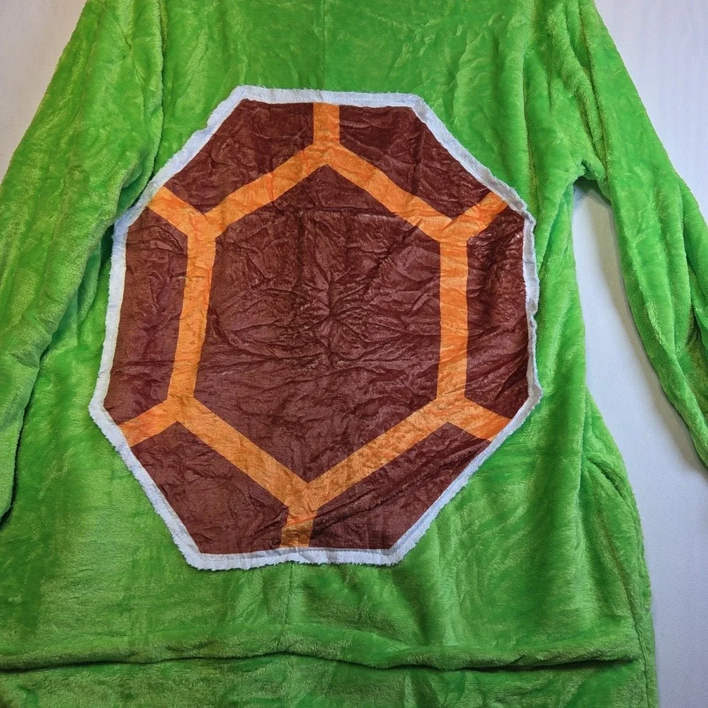 Turtle Costume Adult Medium Plush Full Zip Hooded Shell Back Zip Green Cosplay